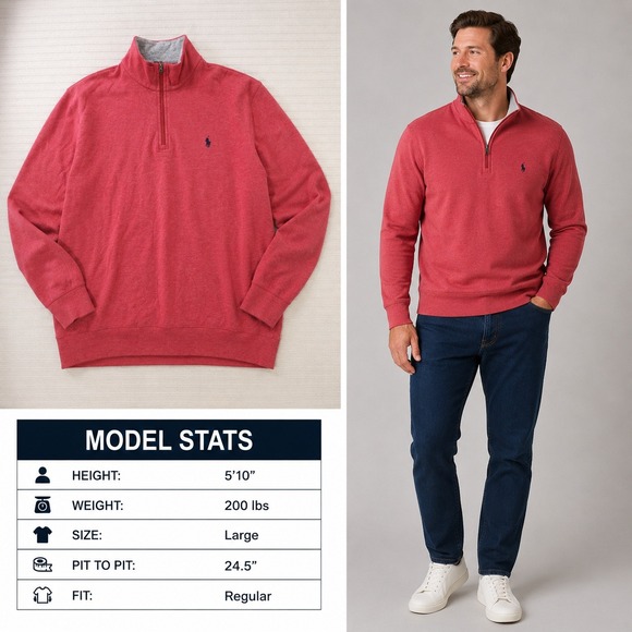 Polo Ralph Lauren Other - Polo Ralph Lauren Performance Mens Red Heather Quarter Zip Pullover Large 1003